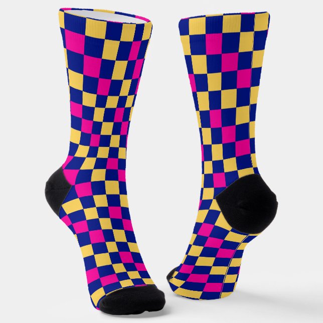 Blue Yellow Pink Checkered Pattern Design  Socken (Gewinkelt)