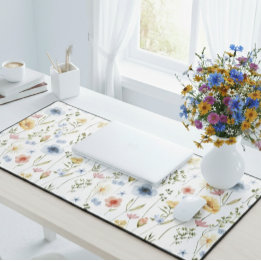 Blue Yellow Pink Floral Wildflower Desk Mat Schreibtischunterlage