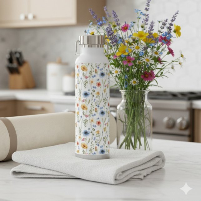 Blue Yellow Pink Floral Wildflower Trinkflasche (Von Creator hochgeladen)