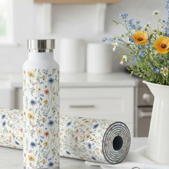 Blue Yellow Pink Floral Wildflower Yogamatte (Von Creator hochgeladen)