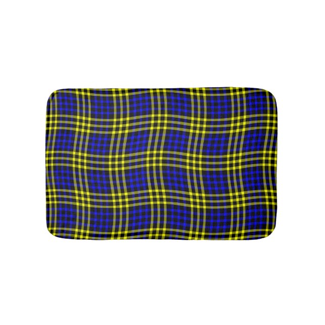Blue Yellow Plaid Checker Seamless Pattern Badematte (Vorderseite)