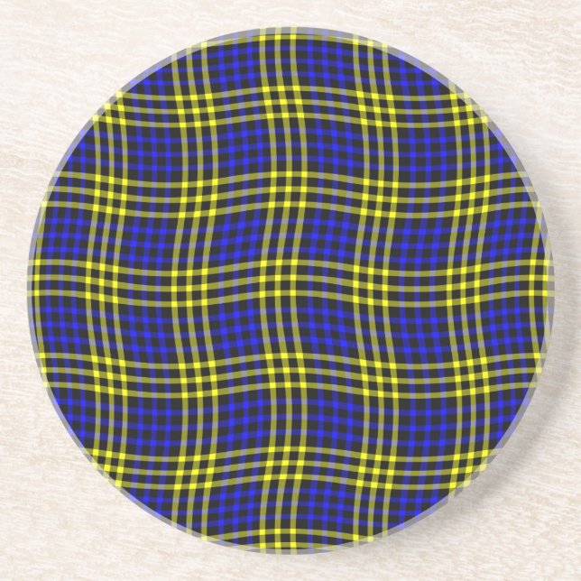 Blue Yellow Plaid Checker Seamless Pattern Getränkeuntersetzer (Vorne)