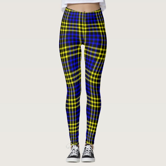 Blue Yellow Plaid Checker Seamless Pattern Leggings (Vorderseite)