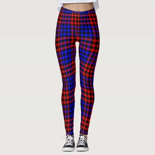 Blue Yellow Plaid Checker Seamless Pattern Leggings (Vorderseite)