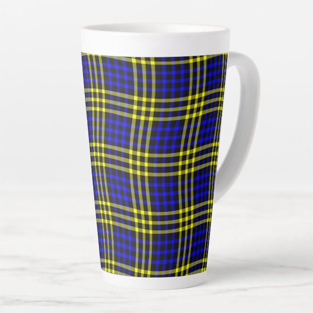 Blue Yellow Plaid Checker Seamless Pattern Milchtasse (Rechte Ecke)