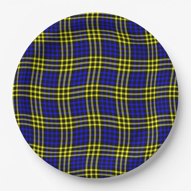 Blue Yellow Plaid Checker Seamless Pattern Pappteller (Vorderseite)