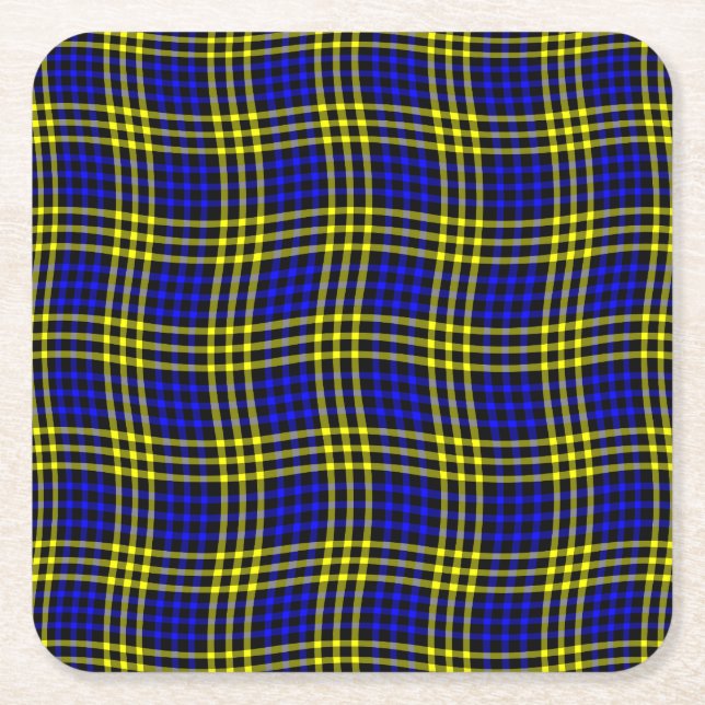 Blue Yellow Plaid Checker Seamless Pattern Rechteckiger Pappuntersetzer (Vorderseite)