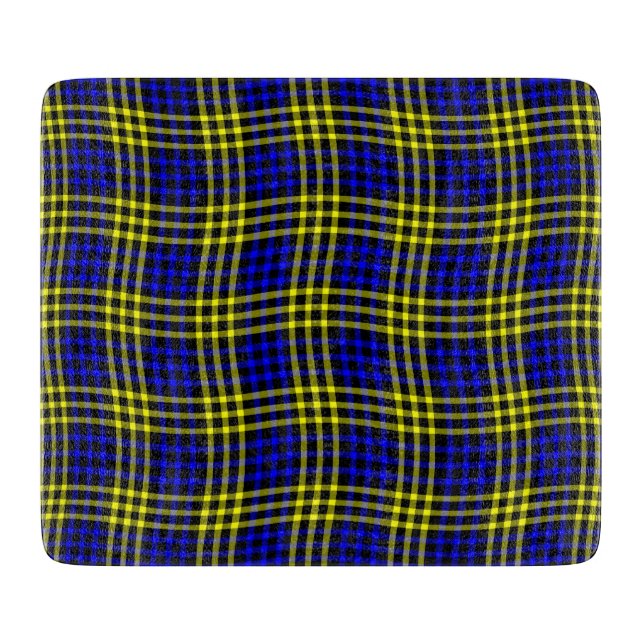 Blue Yellow Plaid Checker Seamless Pattern Schneidebrett (Vorderseite)