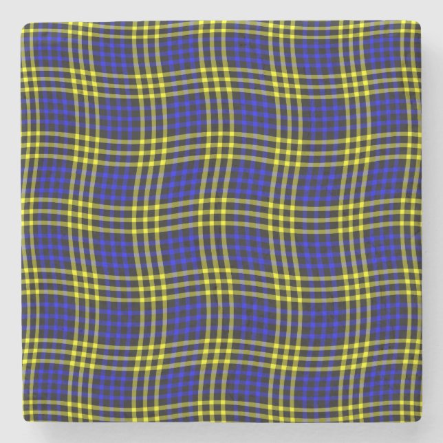 Blue Yellow Plaid Checker Seamless Pattern Steinuntersetzer (Vorderseite)