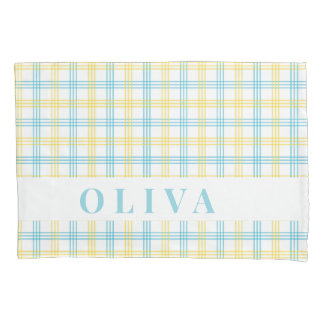 Blue Yellow Plaid Custom Name Kissenbezug