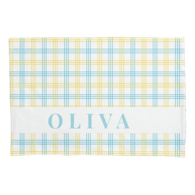Blue Yellow Plaid Custom Name Kissenbezug (Vorderseite)