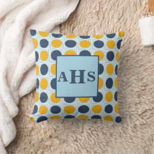 Blue Yellow Polka Dots Monogram 3 Initial Kissen