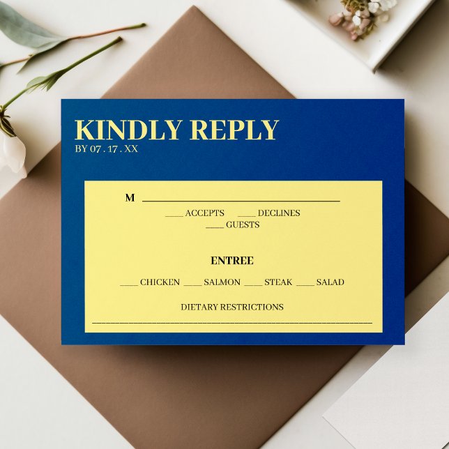 Blue & Yellow Response Wedding RSVP Karte (Blue & Yellow Response Wedding RSVP)
