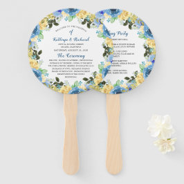 Blue Yellow Rose Garden Wedding Program Hand Fan Fächer