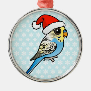 Blue & Yellow Santa Budgie Ornament Aus Metall
