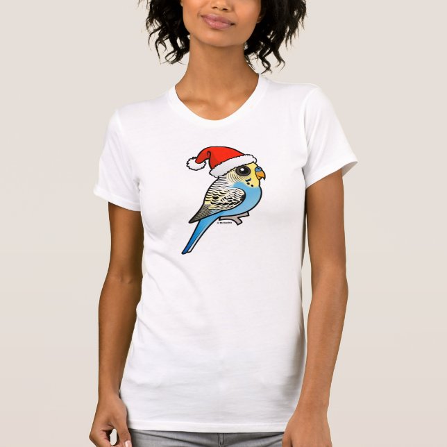 Blue & Yellow Santa Budgie T-Shirt (Vorderseite)