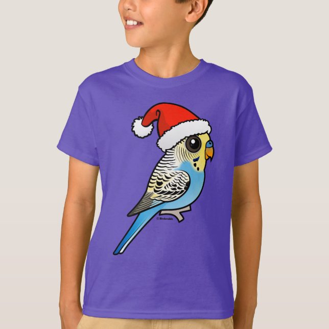 Blue & Yellow Santa Budgie T-Shirt (Vorderseite)