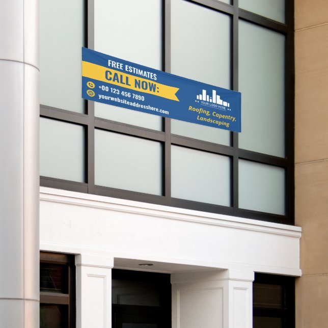 Blue Yellow Small Business Call Now Logo Promotion Banner (Äußeres Gebäude)