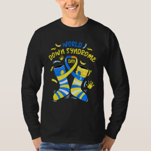 Blue Yellow Sock 21 Awareness Day Ribbon World Dow T-Shirt