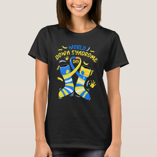 Blue Yellow Sock 21 Awareness Day Ribbon World Dow T-Shirt (Vorderseite)