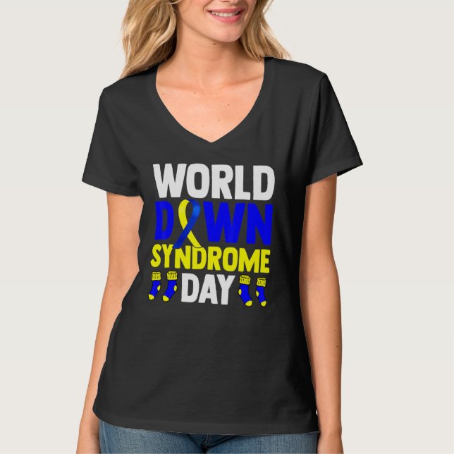 Blue Yellow Socks World Down Syndrome Awareness Da T-Shirt (Vorderseite)