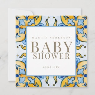 Blue & Yellow Square Babydusche Einladung
