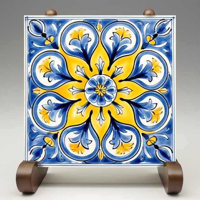 Blue Yellow Sunny Azulejos Elegance Fliese (Von Creator hochgeladen)