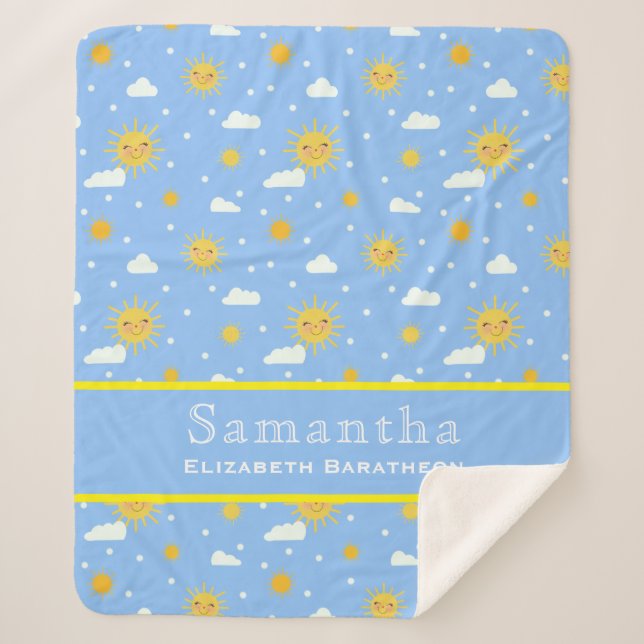 Blue & Yellow Sunshine Sky Personalisierter Name Sherpadecke (Vorderseite)