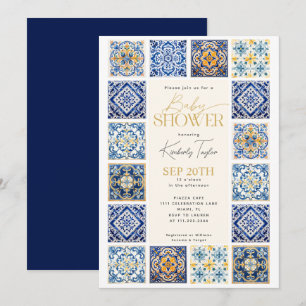 Blue Yellow Tiles Italienische Babydusche Einladung