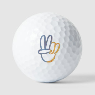 Blue Yellow Ukraine - PEACE Symbol V-Zeichen Golfball