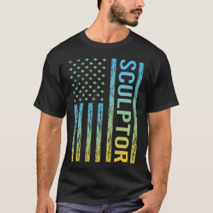Blue Yellow USA Flag - Bildhauer T-Shirt