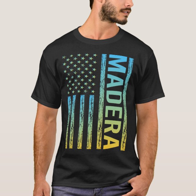 Blue Yellow USA Flag - Madera T-Shirt (Vorderseite)