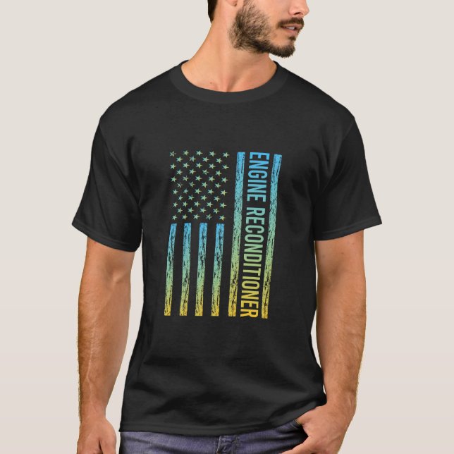 Blue Yellow USA Flag - Motor Reconditioner T-Shirt (Vorderseite)