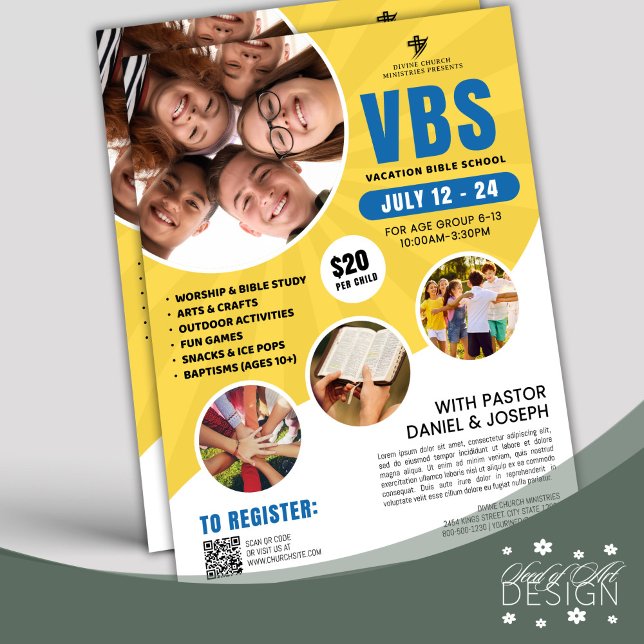 Blue Yellow VBS Vacacation Bible School Church You Flyer (Von Creator hochgeladen)