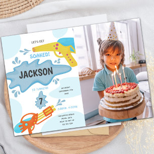 Blue Yellow Water Gun Birthday Einladungen Foto