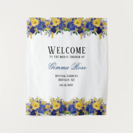 Blue Yellow Watercolor Peony Brautparty Welcome Wandteppich