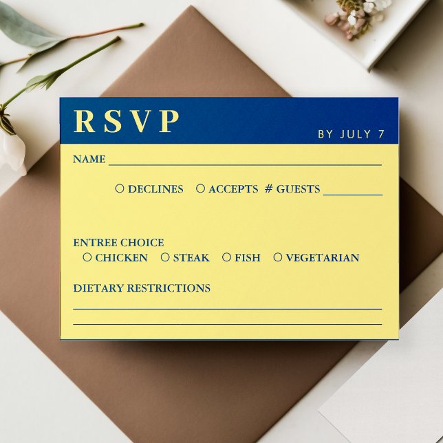 Blue & Yellow Wedding RSVP Karte (Blue & Yellow Wedding RSVP)