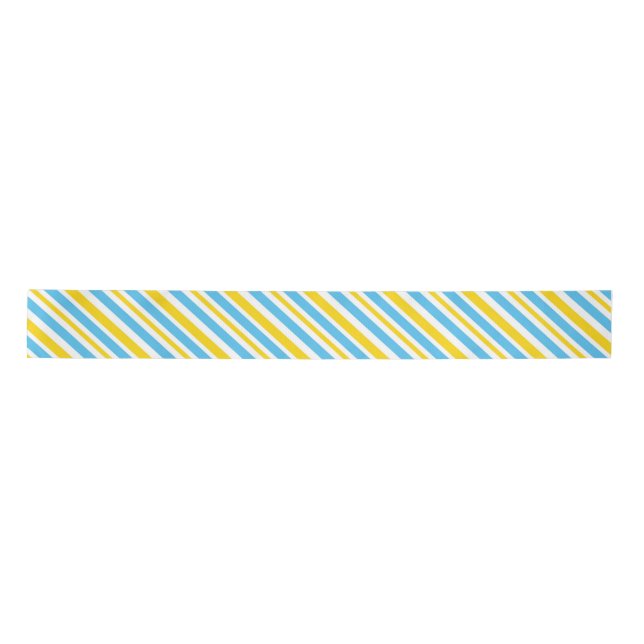 BLUE YELLOW WHITE DIAGONAL STRIPE PATTER SATINBAND (Vorderseite)