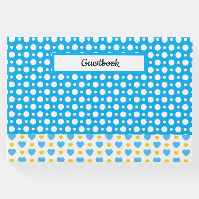 BLUE YELLOW WHITE POLKA DOTS & HEARTS GÄSTEBUCH (Vorderseite)