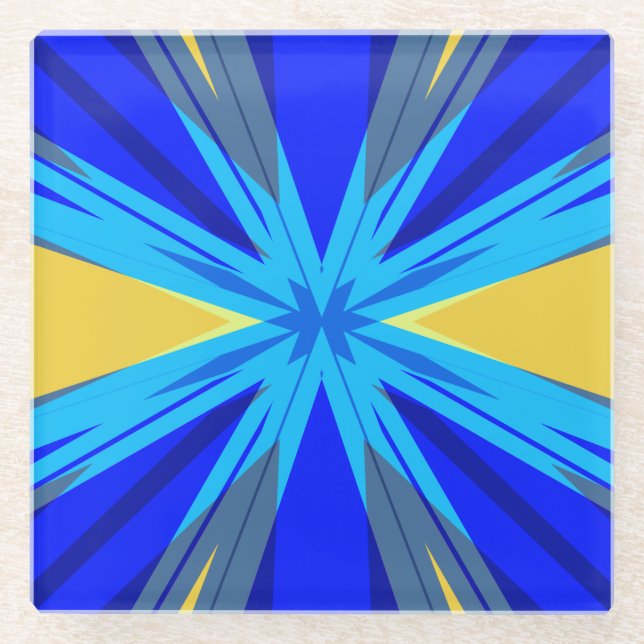 Blue Yellow Winter Weihnachten Weihnachten Weihnac Glasuntersetzer (Vorderseite)