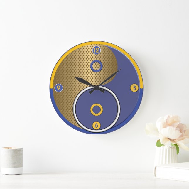 Blue Yellow Yang Wall Clock Große Wanduhr (Zuhause)