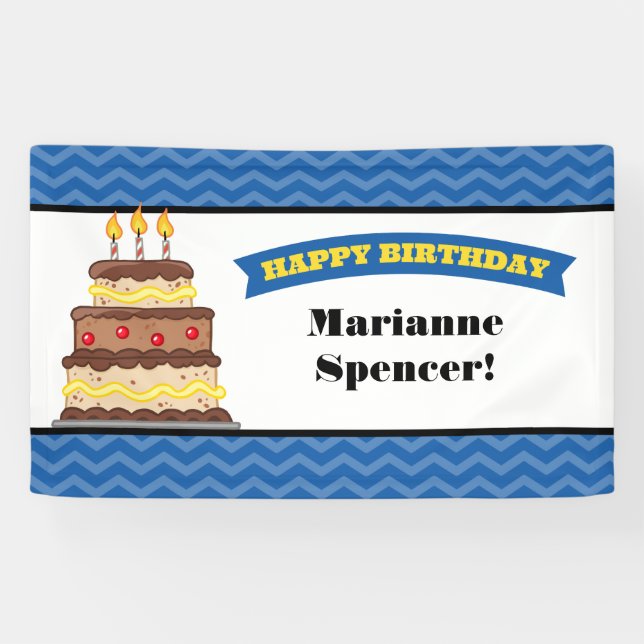 Blue Yellow Zickzack Cake Birthday Banner (Horizontal)