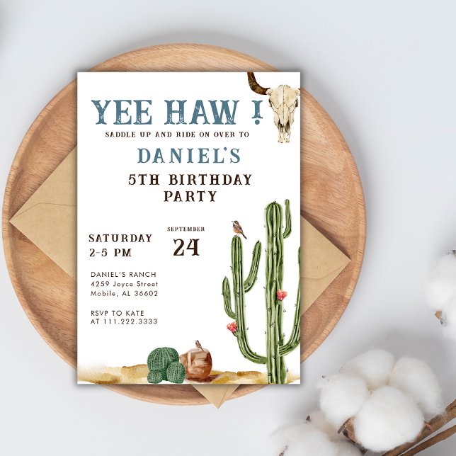 Blue Yew Haw Western Rodeo Cowboy Birthday Einladung (Von Creator hochgeladen)