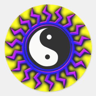 Blue Yin Yang Balanced Sun Runder Aufkleber