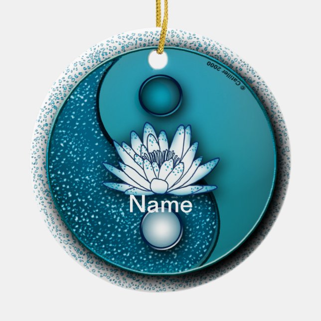 Blue Yin Yang Lotus Ornament (Vorne)