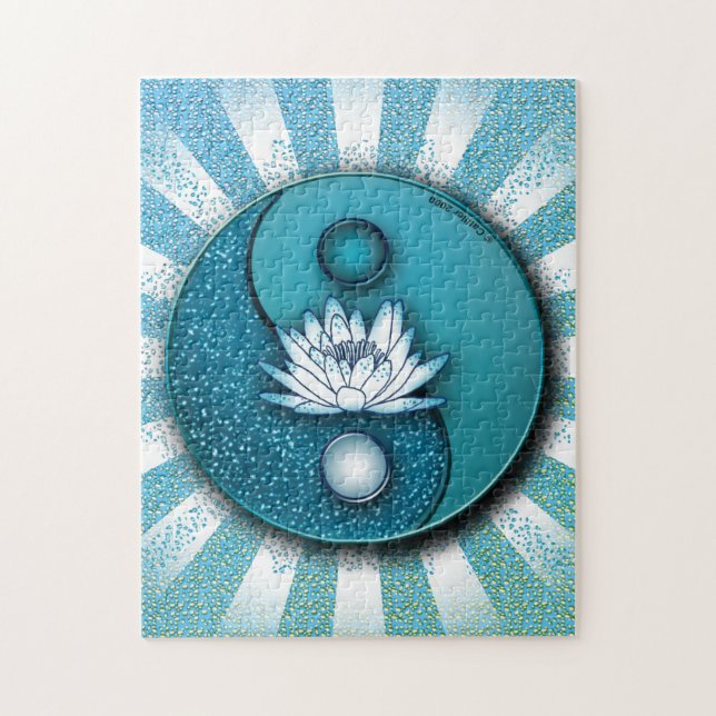 Blue Yin Yang Lotus Puzzle (Vertikal)