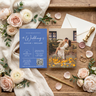 Blue Yonder Minimalist Wedding Arch QR Code Foto Einladung