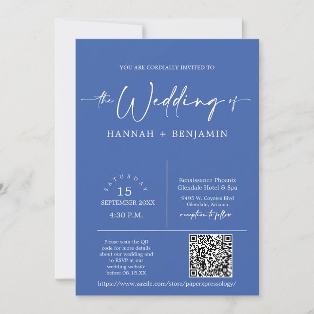 Blue Yonder Minimalistisch Wedding Arch QR Code Fo Einladung (Vorderseite)