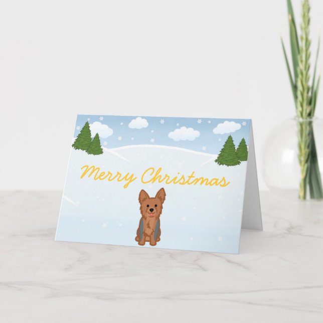 Blue Yorkie Christmas Card Feiertagskarte (Vorderseite)