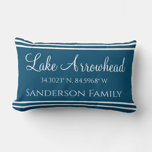 Blue Your Lake and Family Name Map Koordinaten Lendenkissen (Vorderseite)